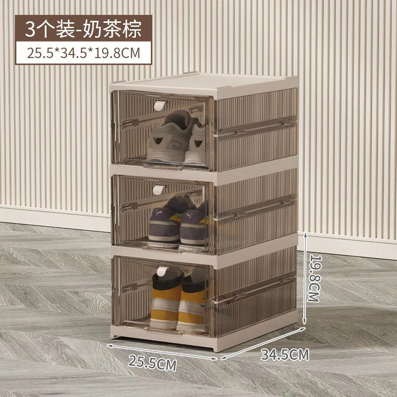 image-Folding Shoe Storage Box - Plastic Dust-Proof Transparent
