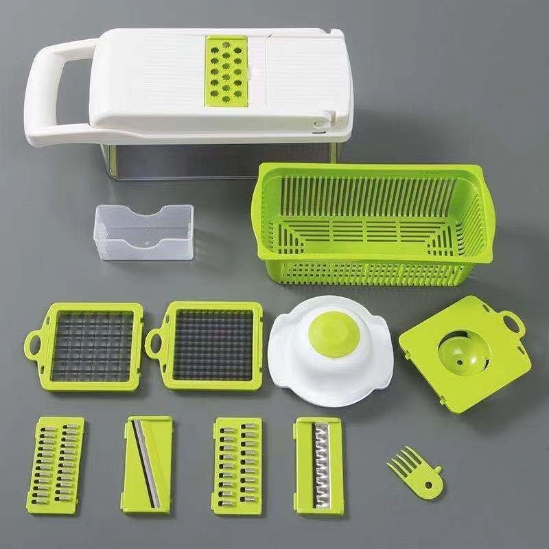image-Multifunction Vegetable Cutter with Drain Basket - White 31.8cm 