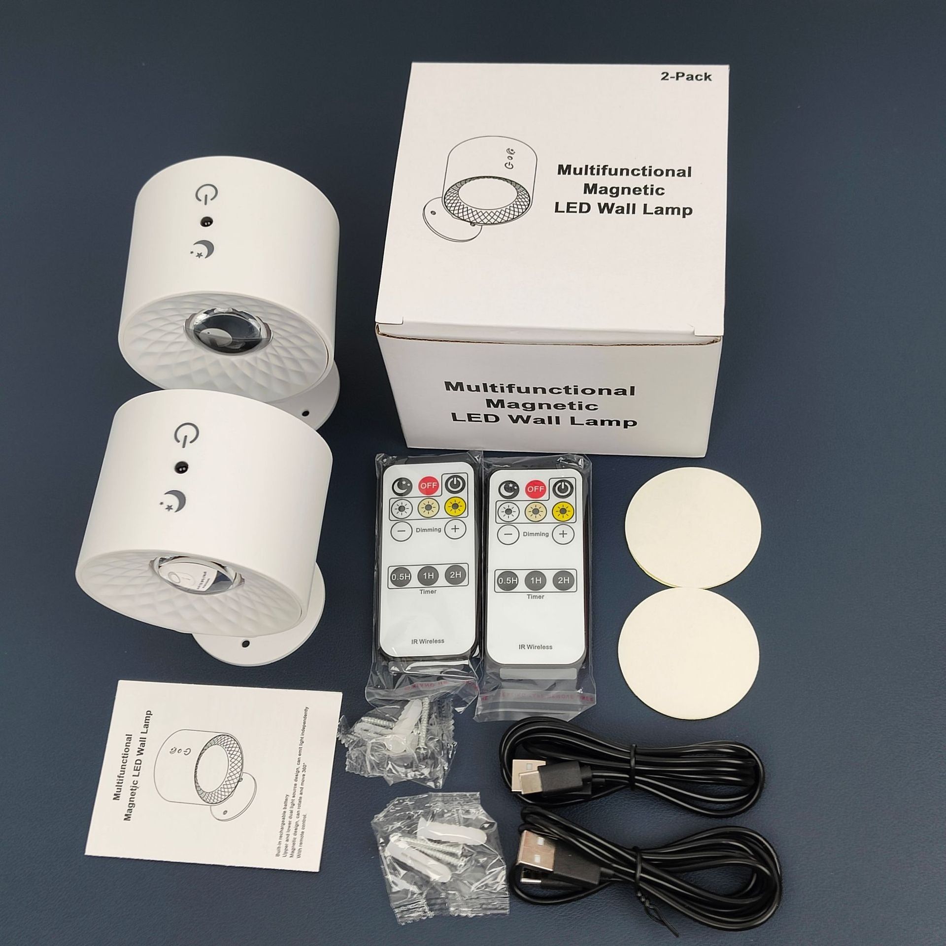 RGB Magnetic LED Wall Lamp - Touch Remote 360° Rotating 2-Pack