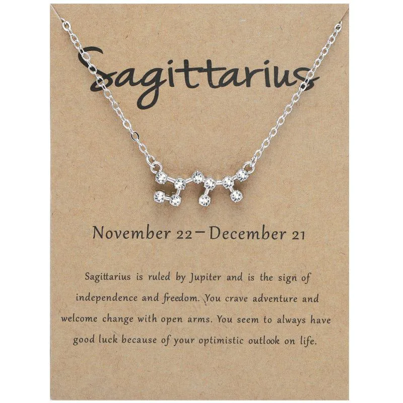 image-Yulu 12-Constellation Diamond Necklace Alloy Clavicle Chain - Brown
