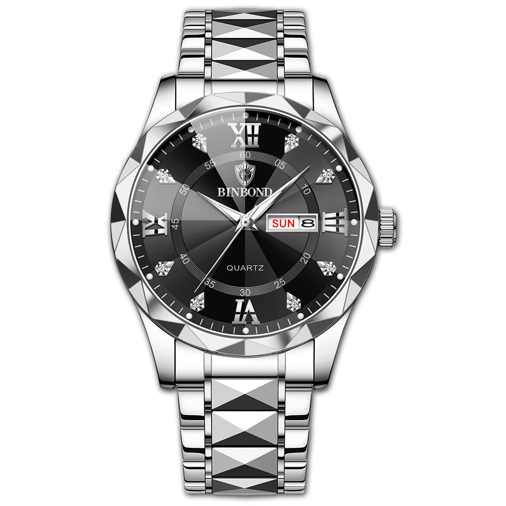 image-BINBOND Men's Quartz Watch - 43mm Waterproof Luminous