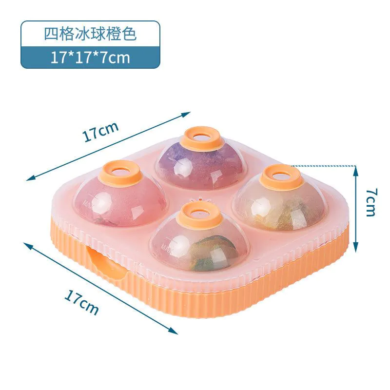 image-Large Round Silicone Ice Cube Mold - 4 Grid Orange