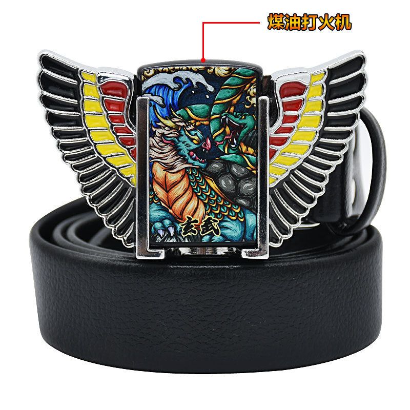 image-Men's Leather Belt - Black Punk Buckle
