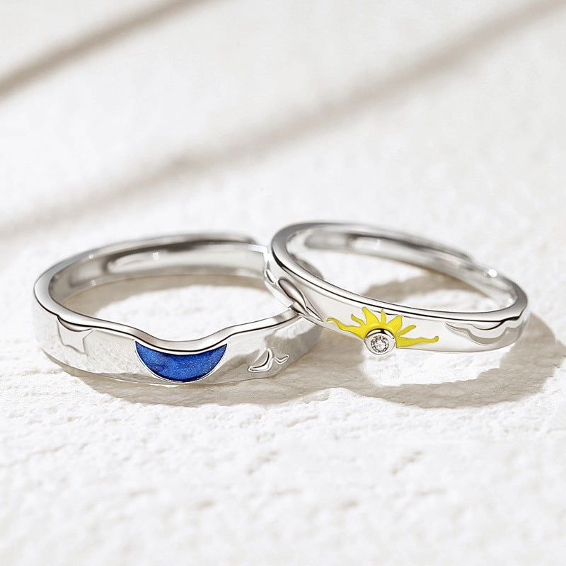 image-Couple Rings Adjustable Moon Star Open Ring