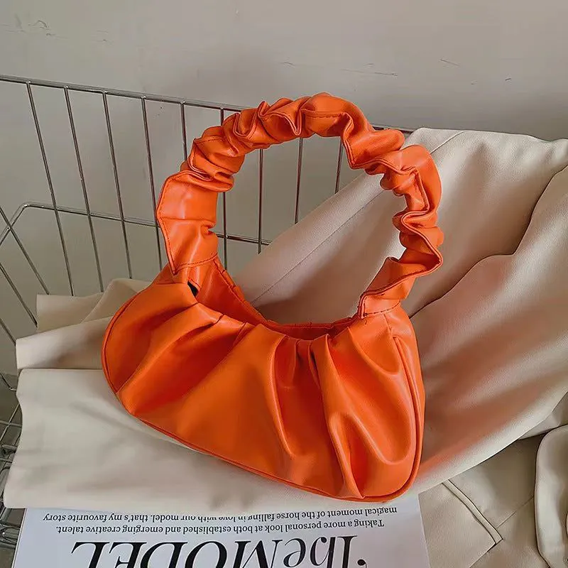 image-Korean Version Women's PU Cloud Pleated Bag - Gold Solid Color