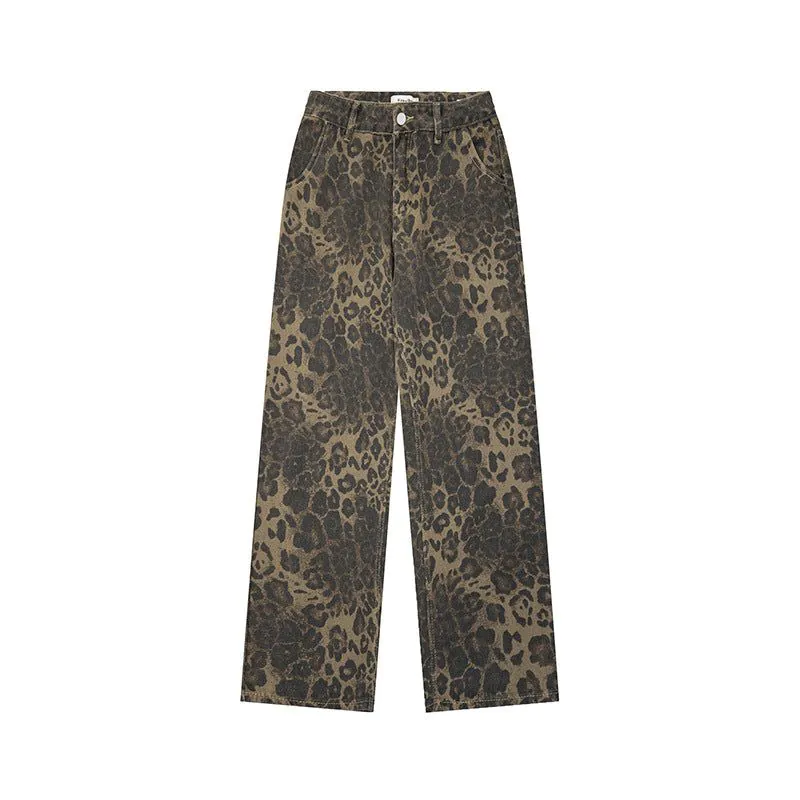 image-DARKAGE Leopard Print Jeans - Distressed Straight Loose