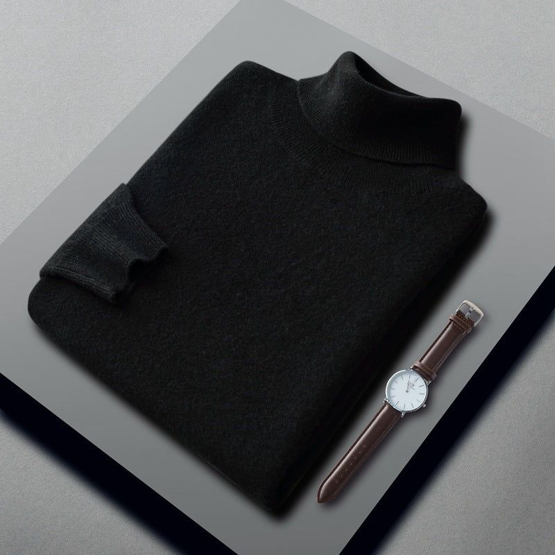 image-Men's Cashmere Sweater - High Collar Pullover White