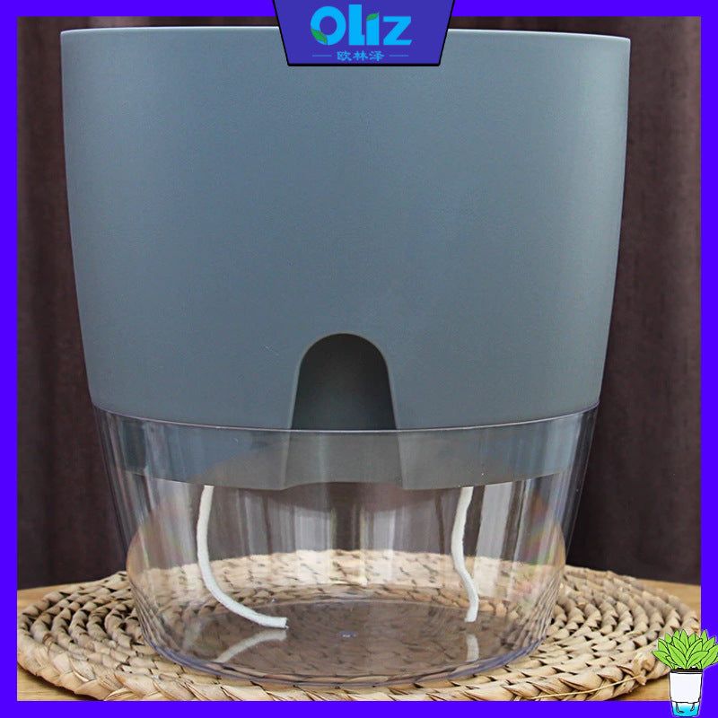 image-Transparent Double-Layer Self-Watering Plastic Flower Pot