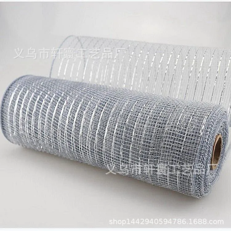 image-Christmas Wire Mesh Packaging - Red & White Strips 26cm x 10yds
