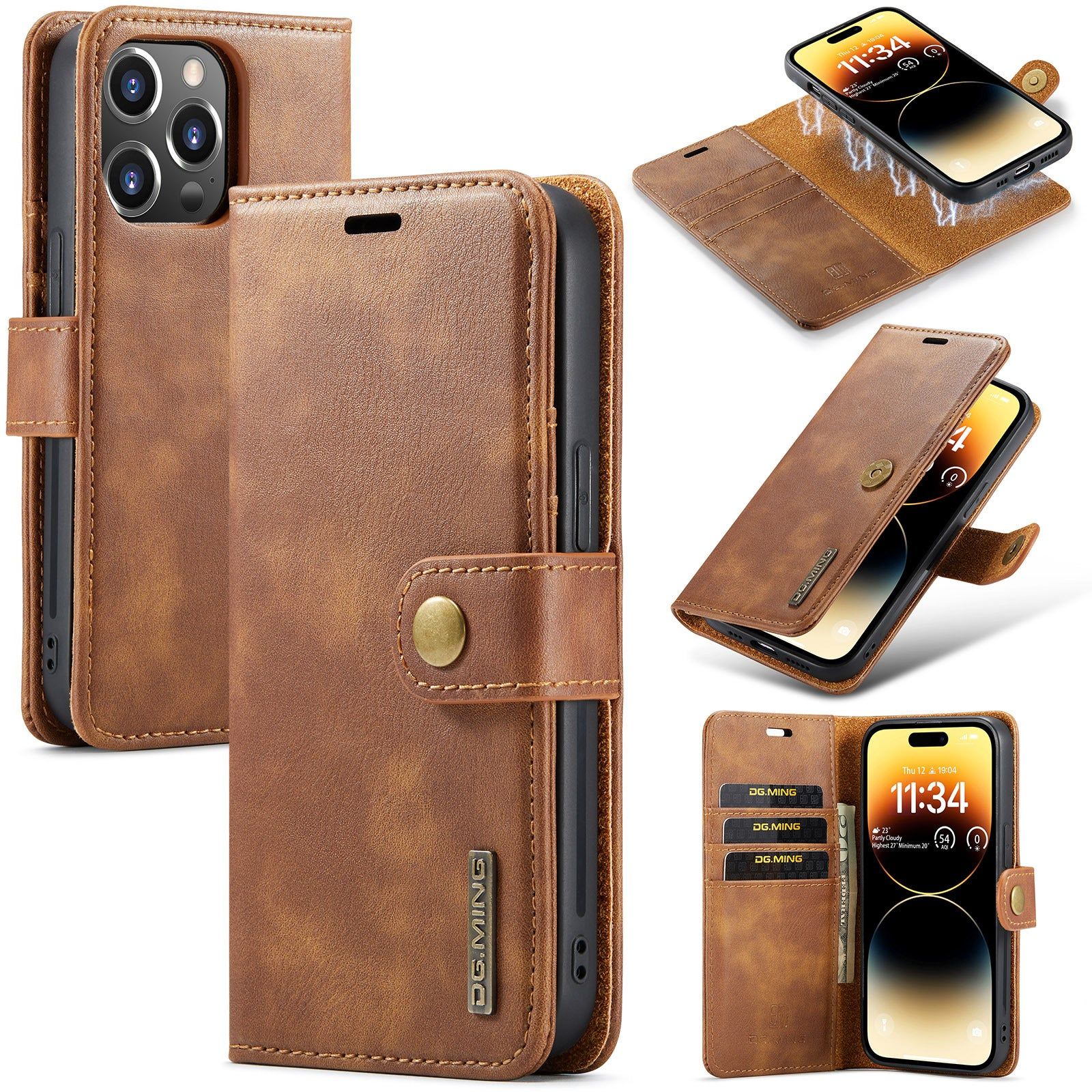 image-DASMTE 2-in-1 Leather Case for iPhone 14 Pro Max - Claret