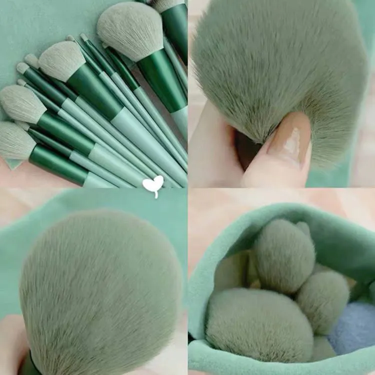 image-Makeup Brush Set 13pc Green Soft Synthetic 