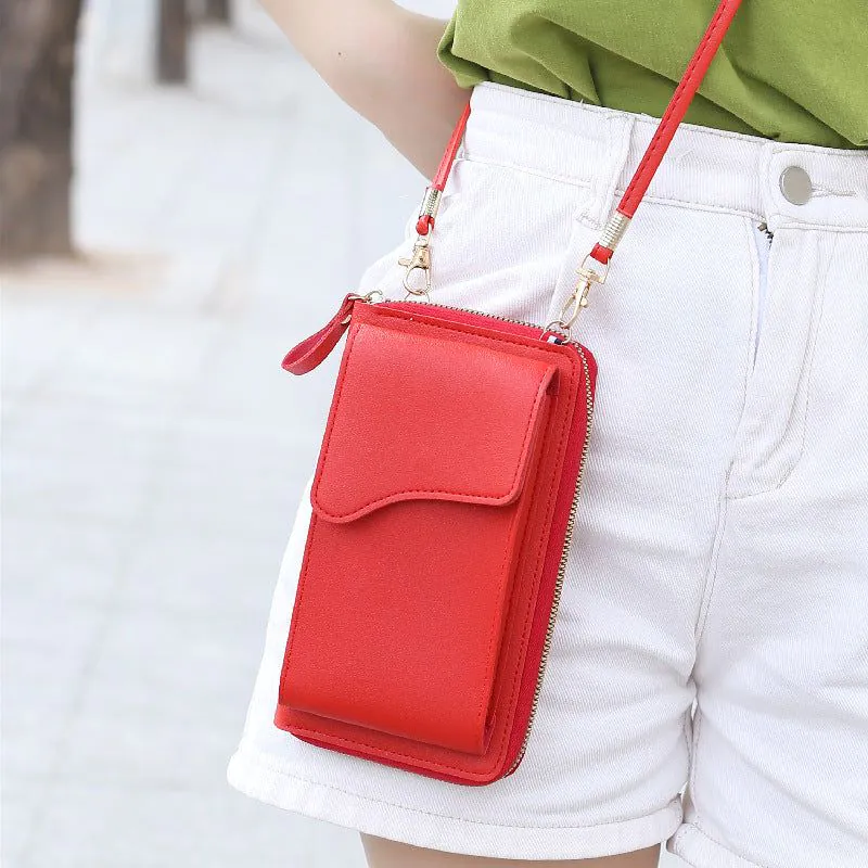 image-Light Purple PU Leather Phone Bag - Korean Style