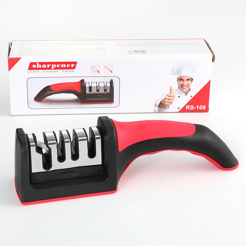 image-Tungsten Steel Three-Stage Knife Sharpener - Red Quick Sharpening Tool