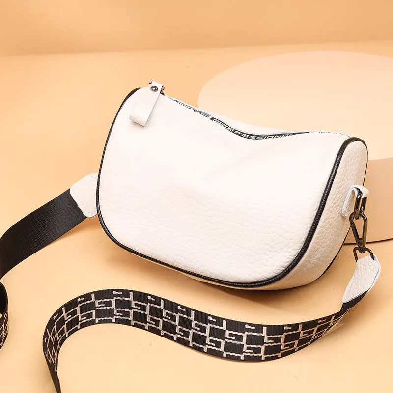image-Cowhide Leather Saddle Bag - Khaki Small Square