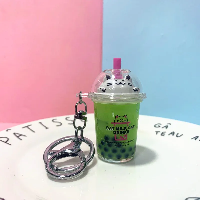 image-Cat Milk Tea Cup Keychain - Pearl Acrylic