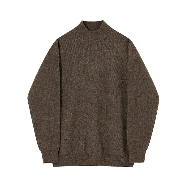 image-Men's Half Turtleneck Sweater - Black Acrylic Pullover