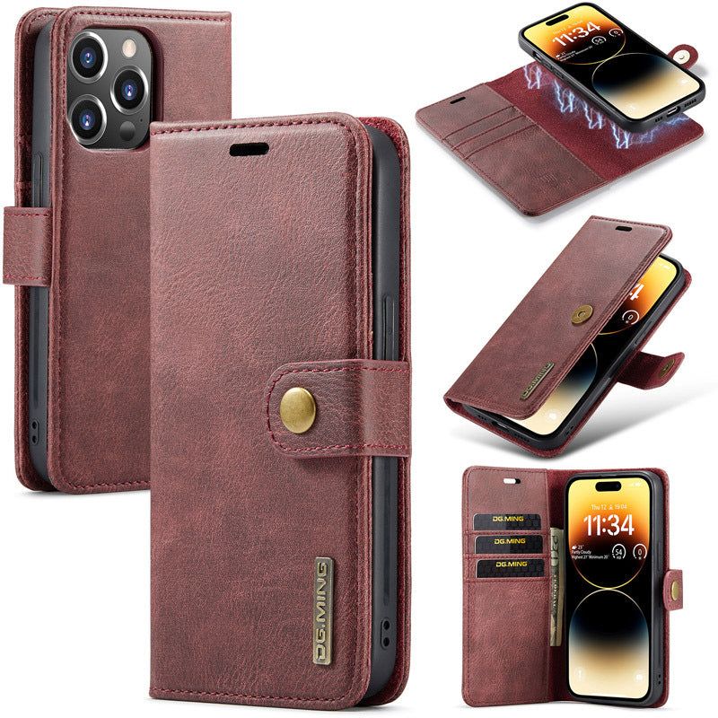 image-DASMTE 2-in-1 Leather Case for iPhone 14 Pro Max - Claret