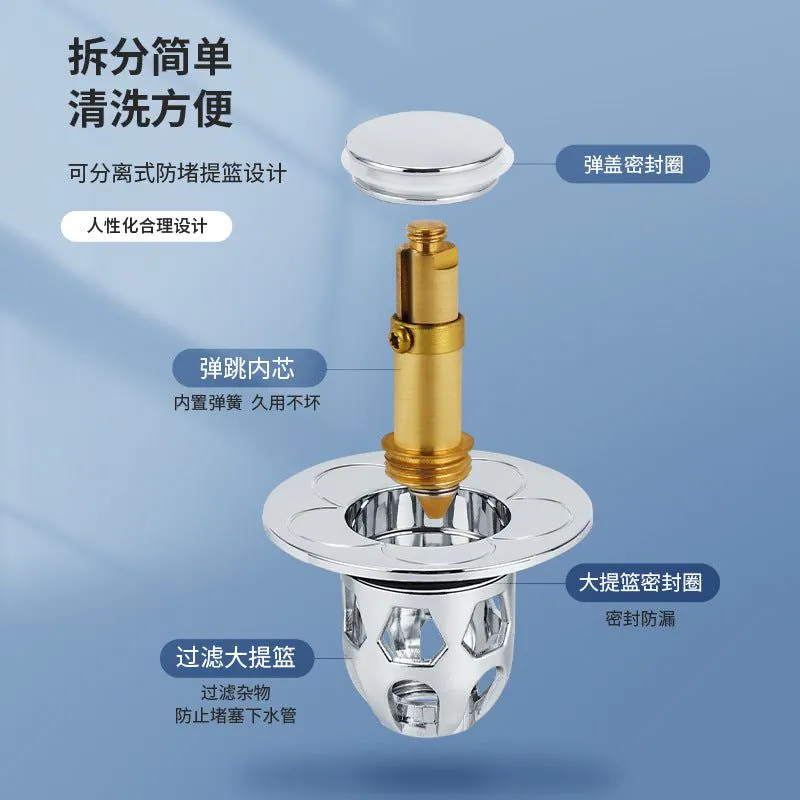 image-Sink Drain Plug - Push-Type Pop-Up Stopper Deodorant