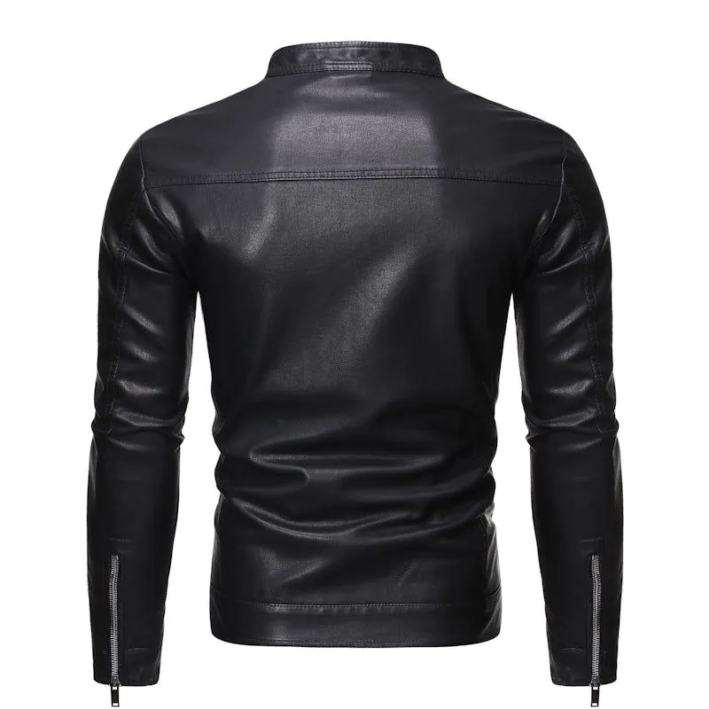 image-Men's Black PU Leather Motorcycle Jacket
