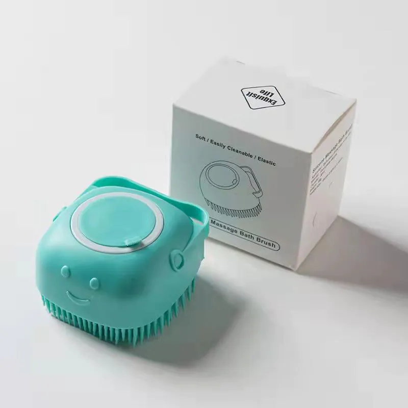 image-Silicone Bath Brush - Pink Massage Scrub