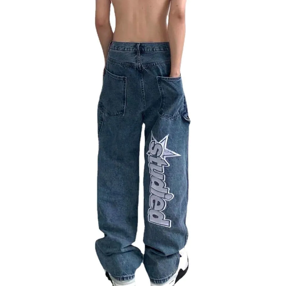 image-Men's Straight Jeans Blue Mid-Rise S
