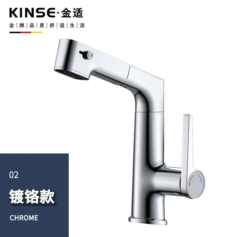 image-Pull-Out Basin Faucet - Brass Crane Shape Hot & Cold