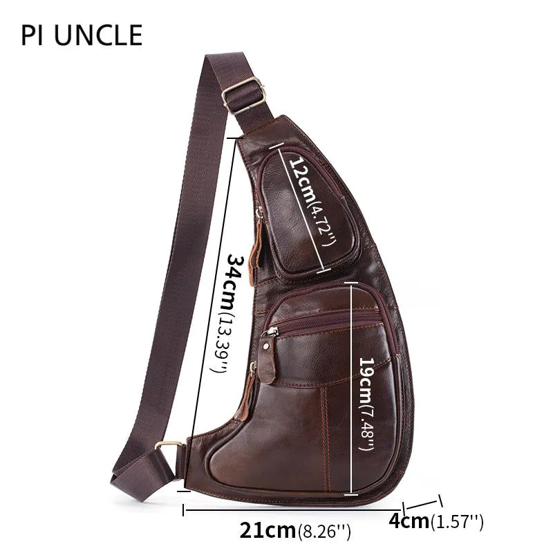 image-Uncle Pi Leather Chest Bag - Black Half Moon