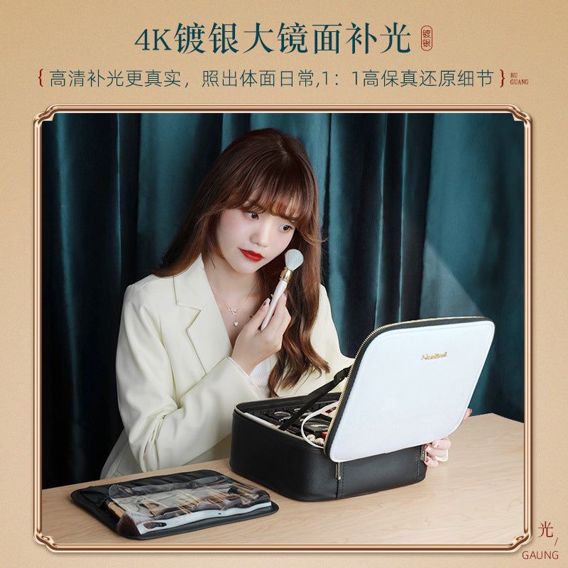 image-Makeup Case with Mirror & Light - Large PU Leather