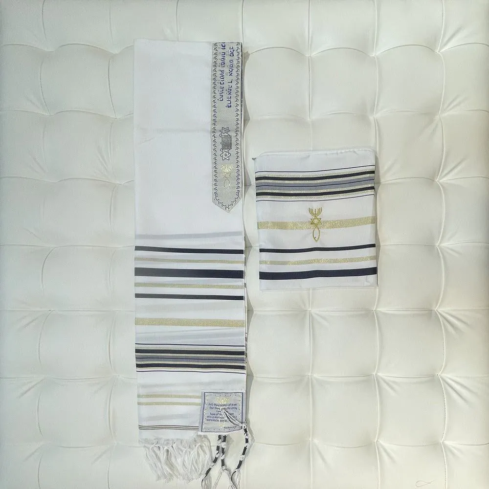 image-Arabian Scarf Shawl - Navy Blue Gold 50x180cm Polyester 