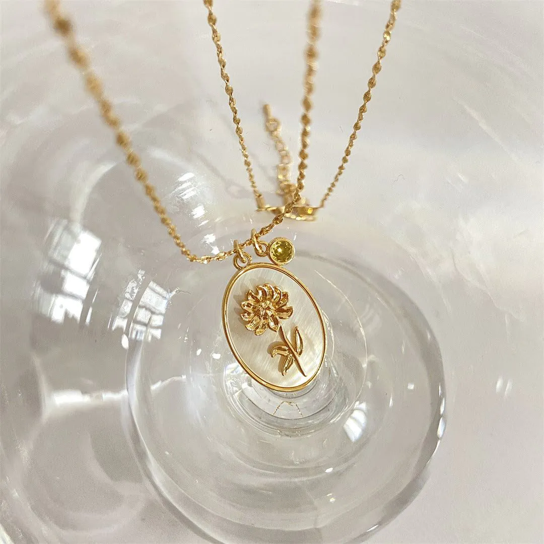 image-December Flower Necklace - Sunflower Copper Clavicle Chain 21-50cm 