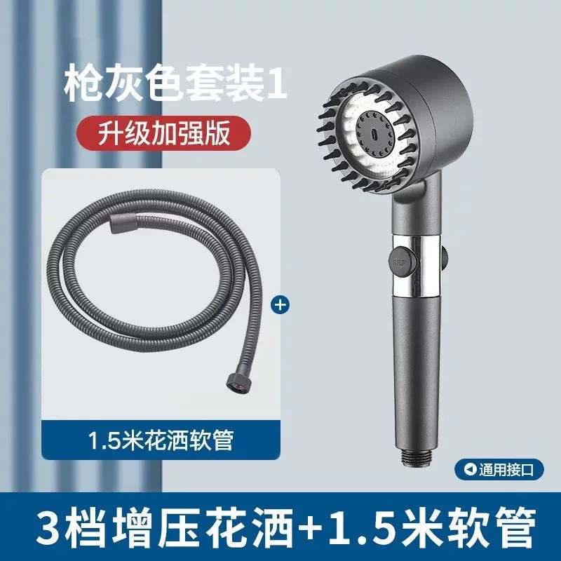 image-Shower Head Set with Handheld Bracket - Gray ABS
