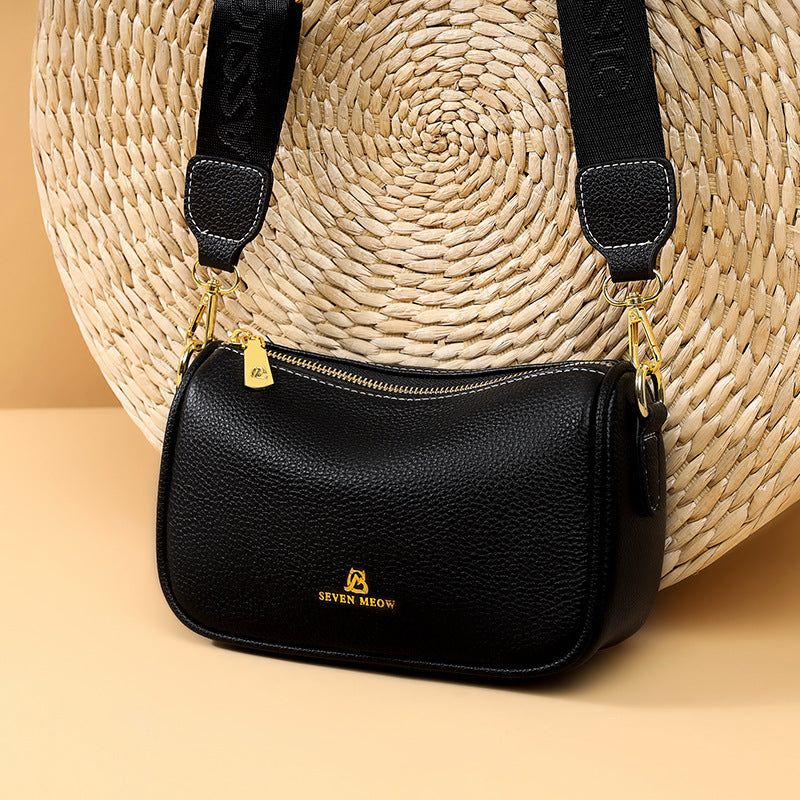 image-Genuine Leather Shoulder Bag - Black Square