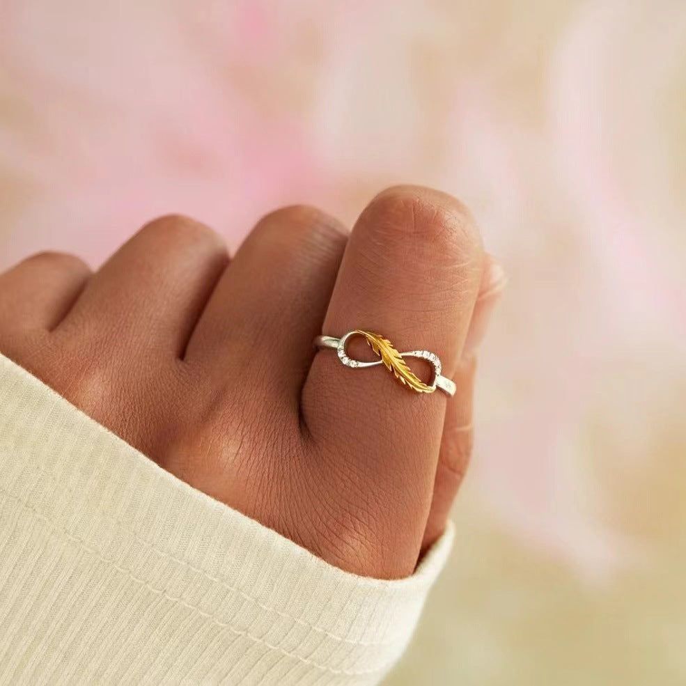 image-Feather Diamond Ring - Two-Color European Style Adjustable Open Ring
