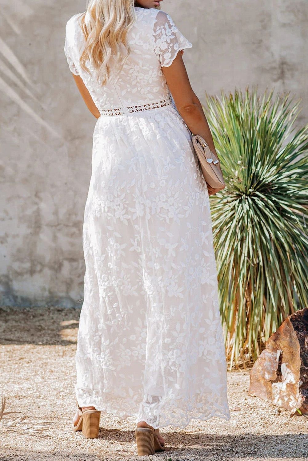 image-V-Neck Lace Patchwork Dress - Polyester XXL