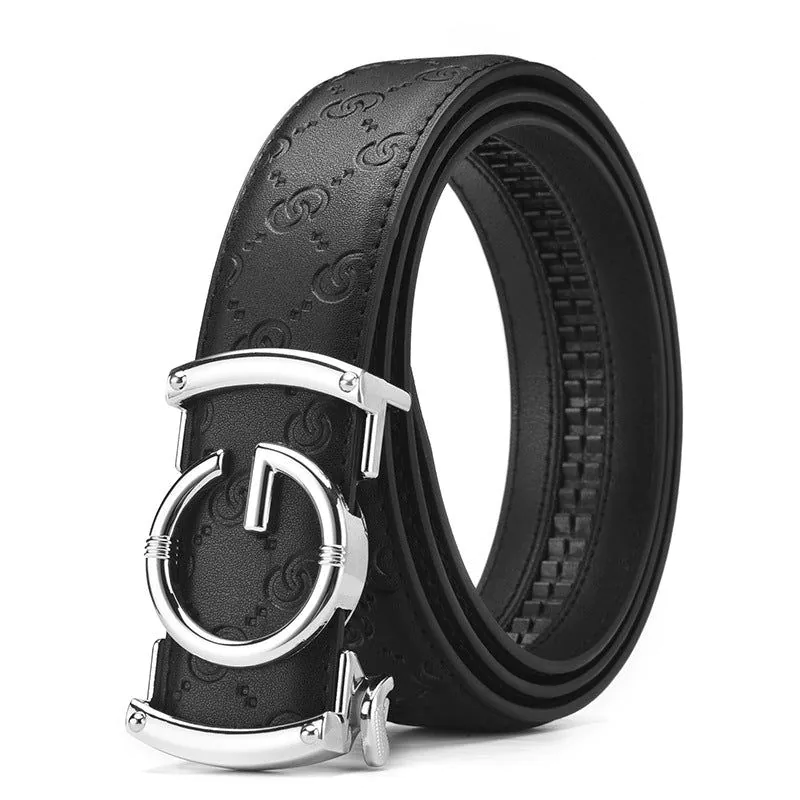 image-Men's Leather Belt Automatic Buckle GG Gun-CC