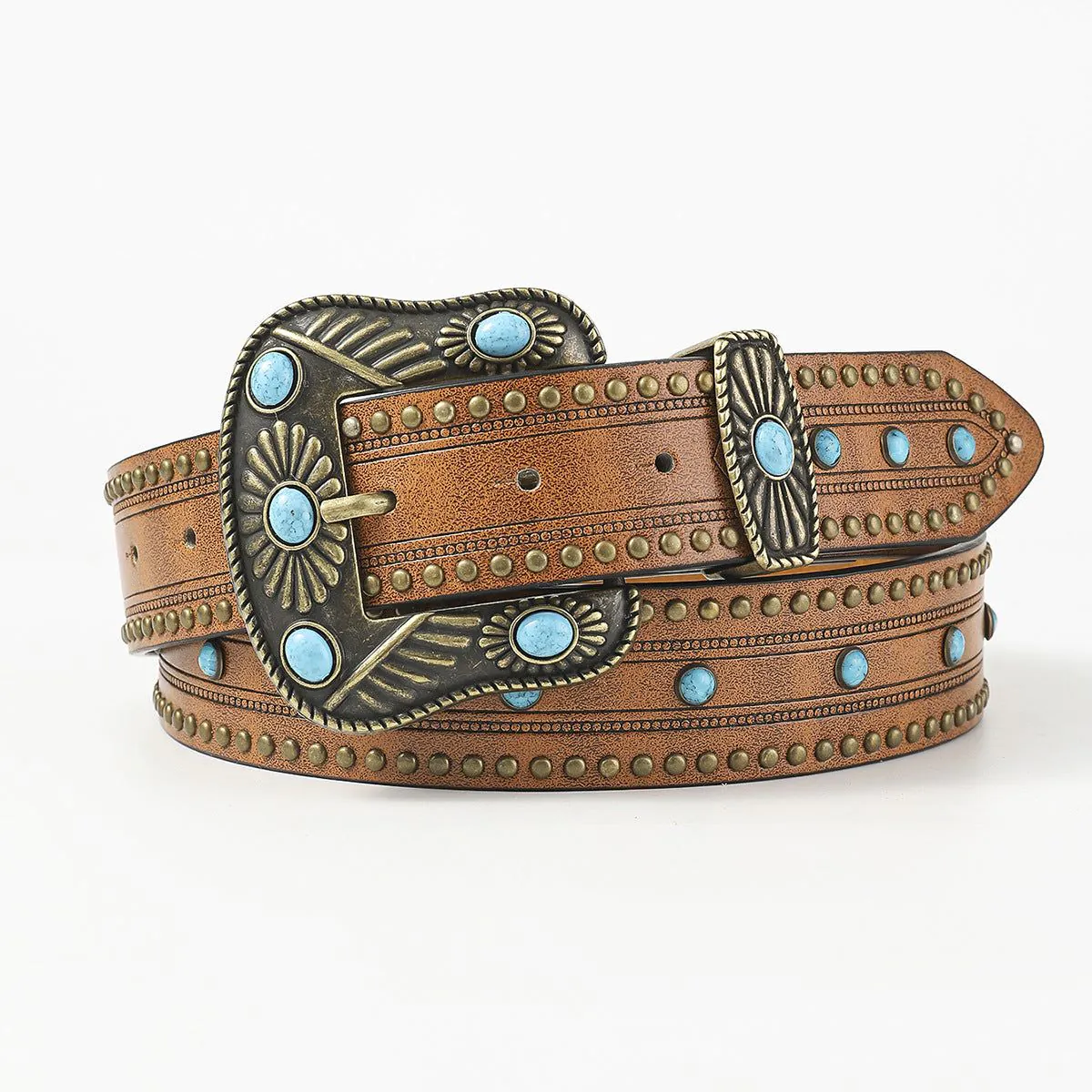 image-Dear Turquoise PU Leather Belt - Rivet Buckle
