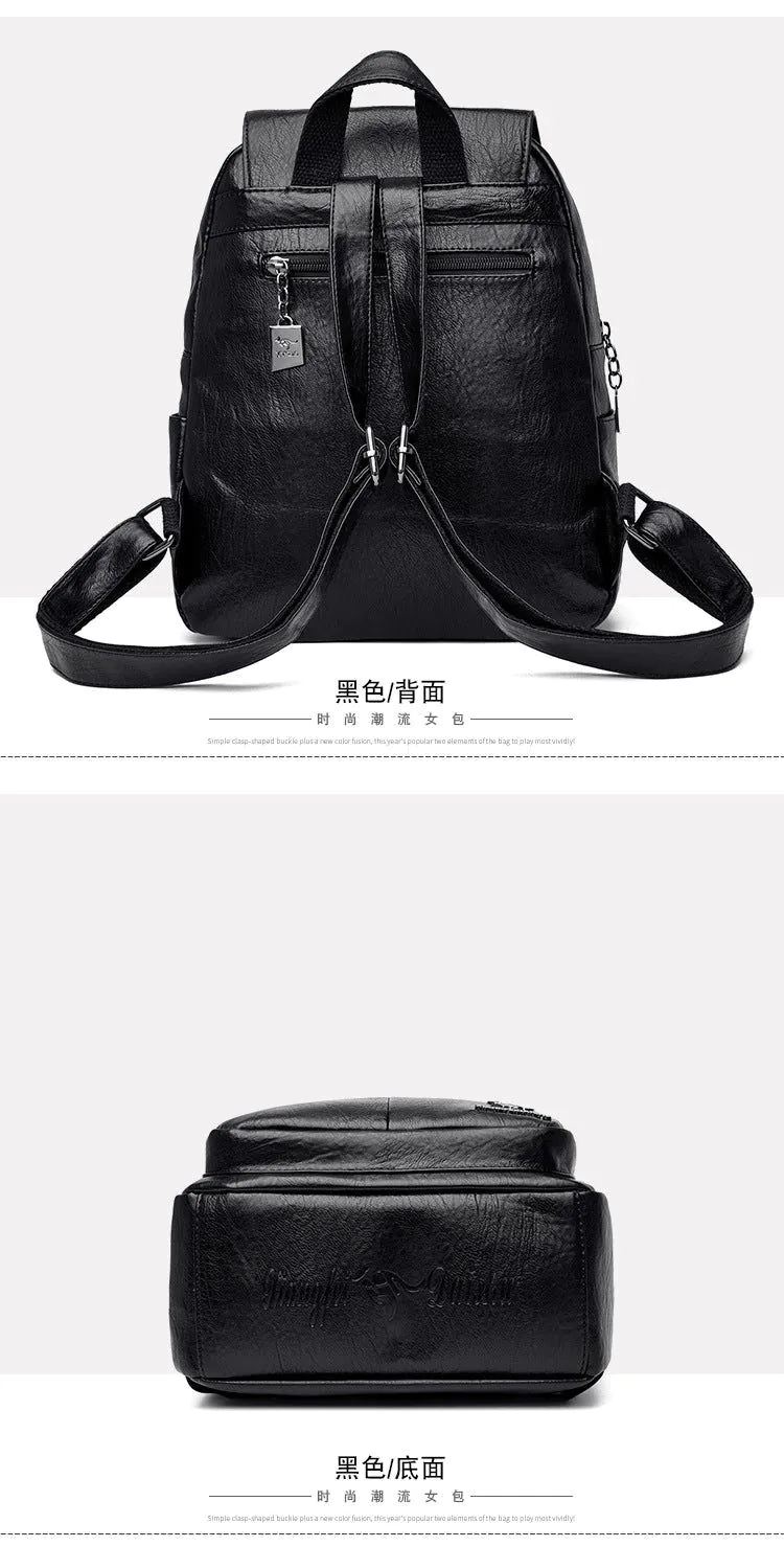 image-Women's Backpack PU Leather Black One Shoulder 