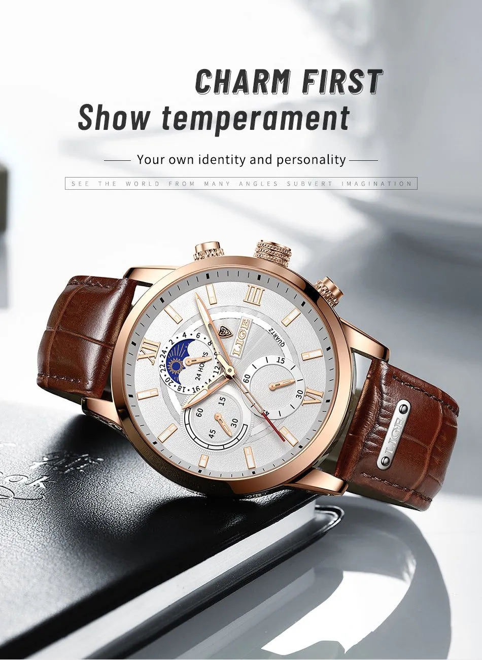 image-Lige Quartz Chronograph Watch - Business Style