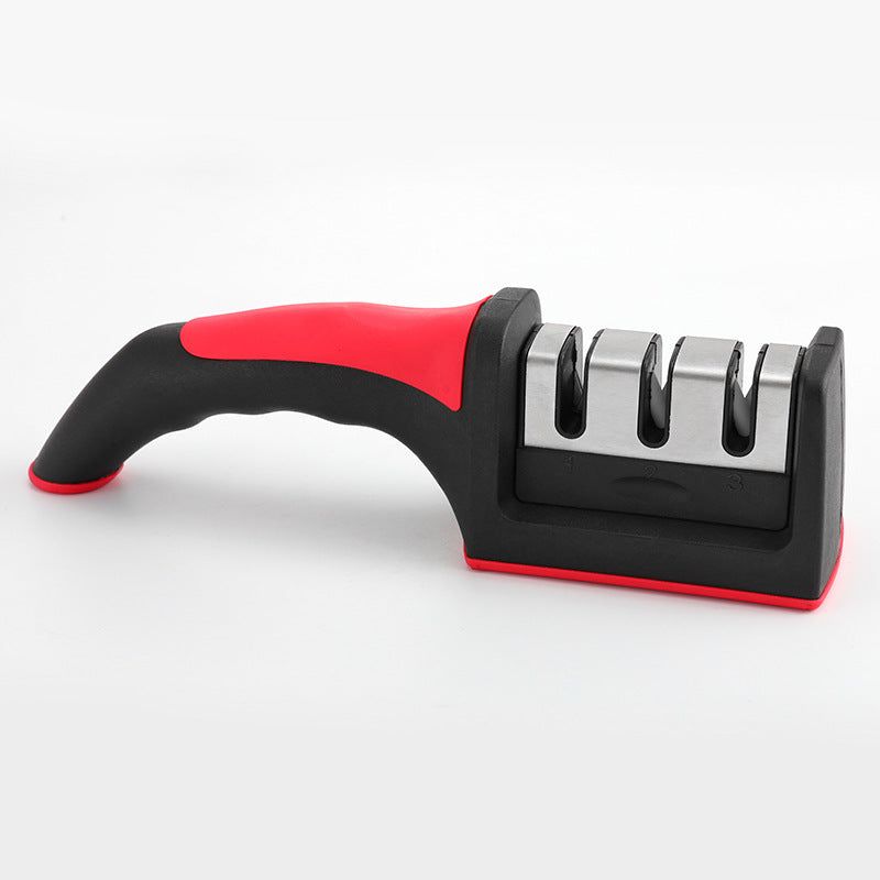 image-Tungsten Steel Three-Stage Knife Sharpener - Red Quick Sharpening Tool