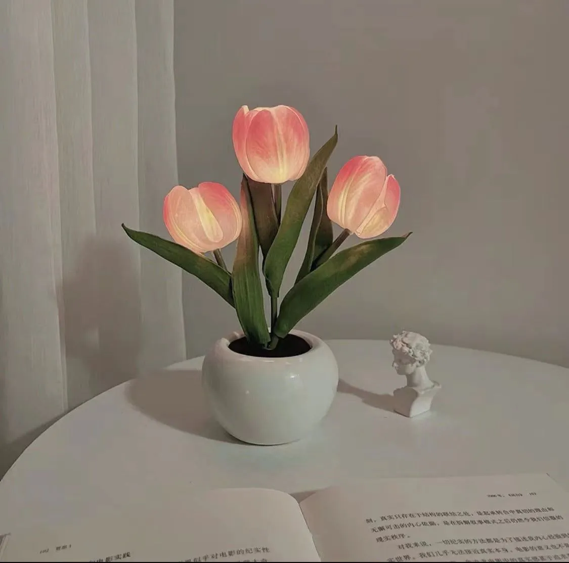 image-LED Tulip Night Light - Ceramic Flower Lamp Blue