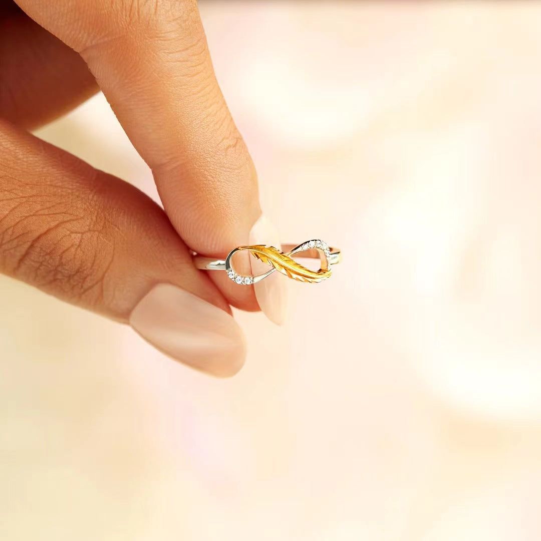 image-Feather Diamond Ring - Two-Color European Style Adjustable Open Ring