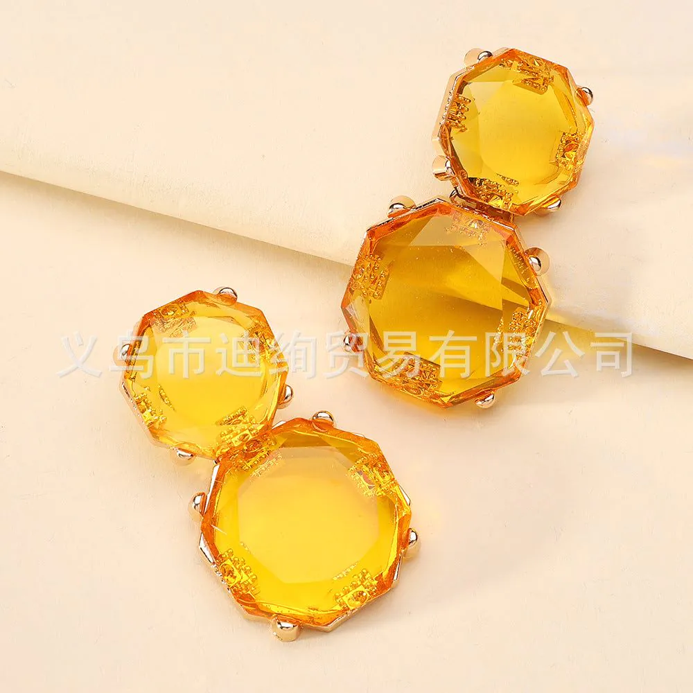 image-Geometric Resin Earrings - Multi-Layer Octagonal Design 