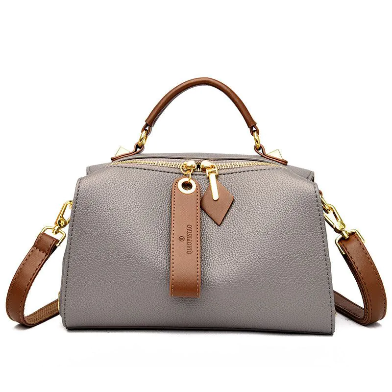 image-Boston Bag PU Leather Shoulder Handbag - Black