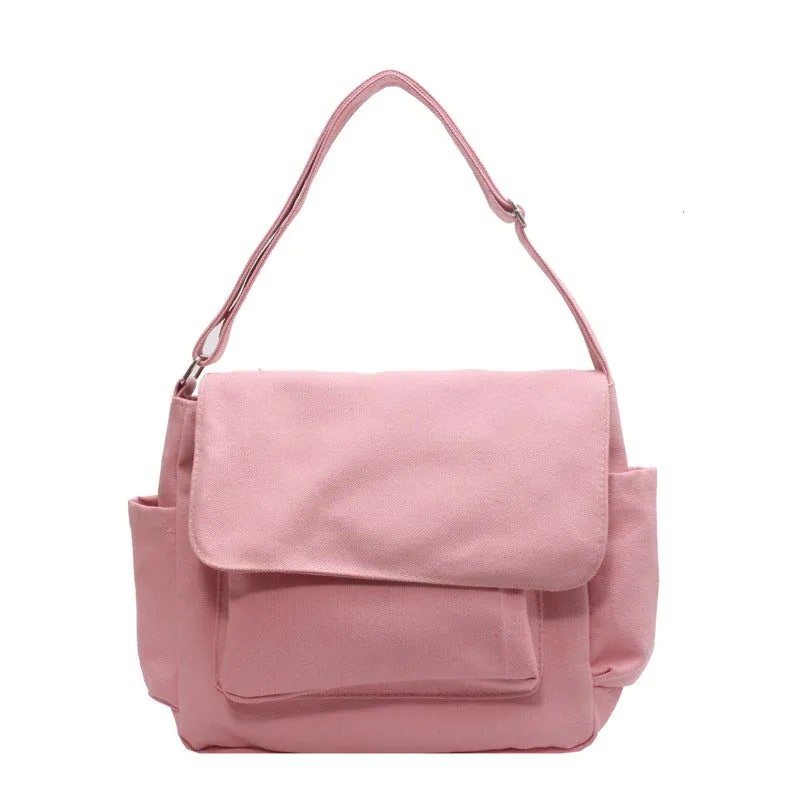 image-Canvas Crossbody Messenger Bag - Pink EARE Horizontal