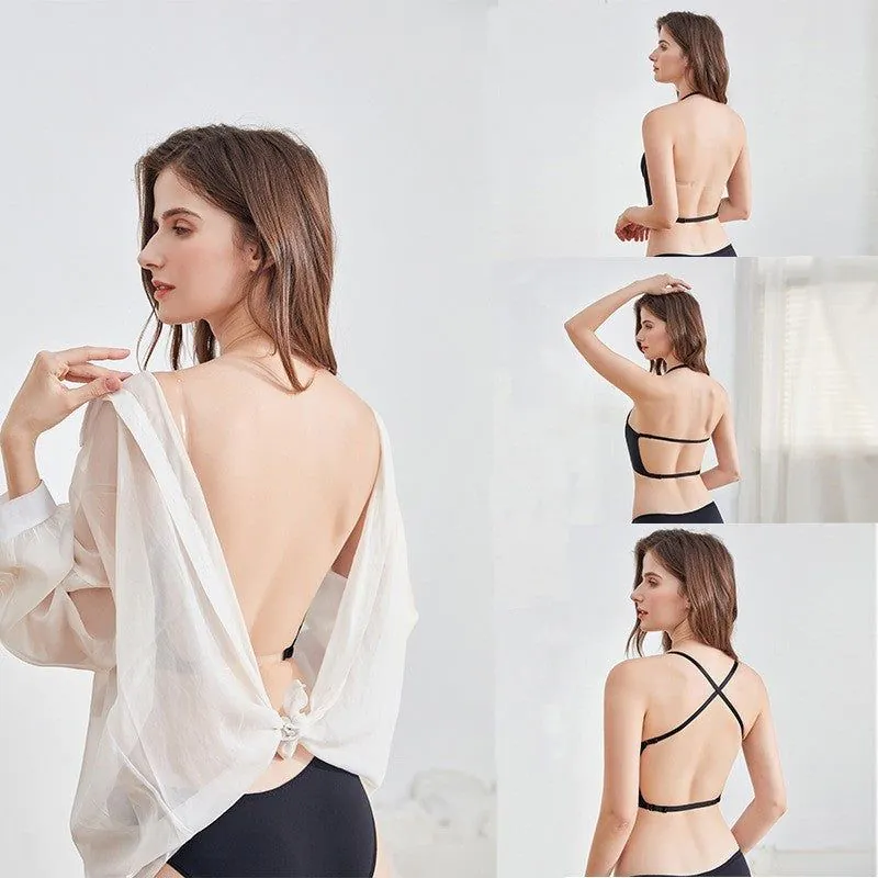 image-U-Shaped Backless Bra - Small Glossy Black