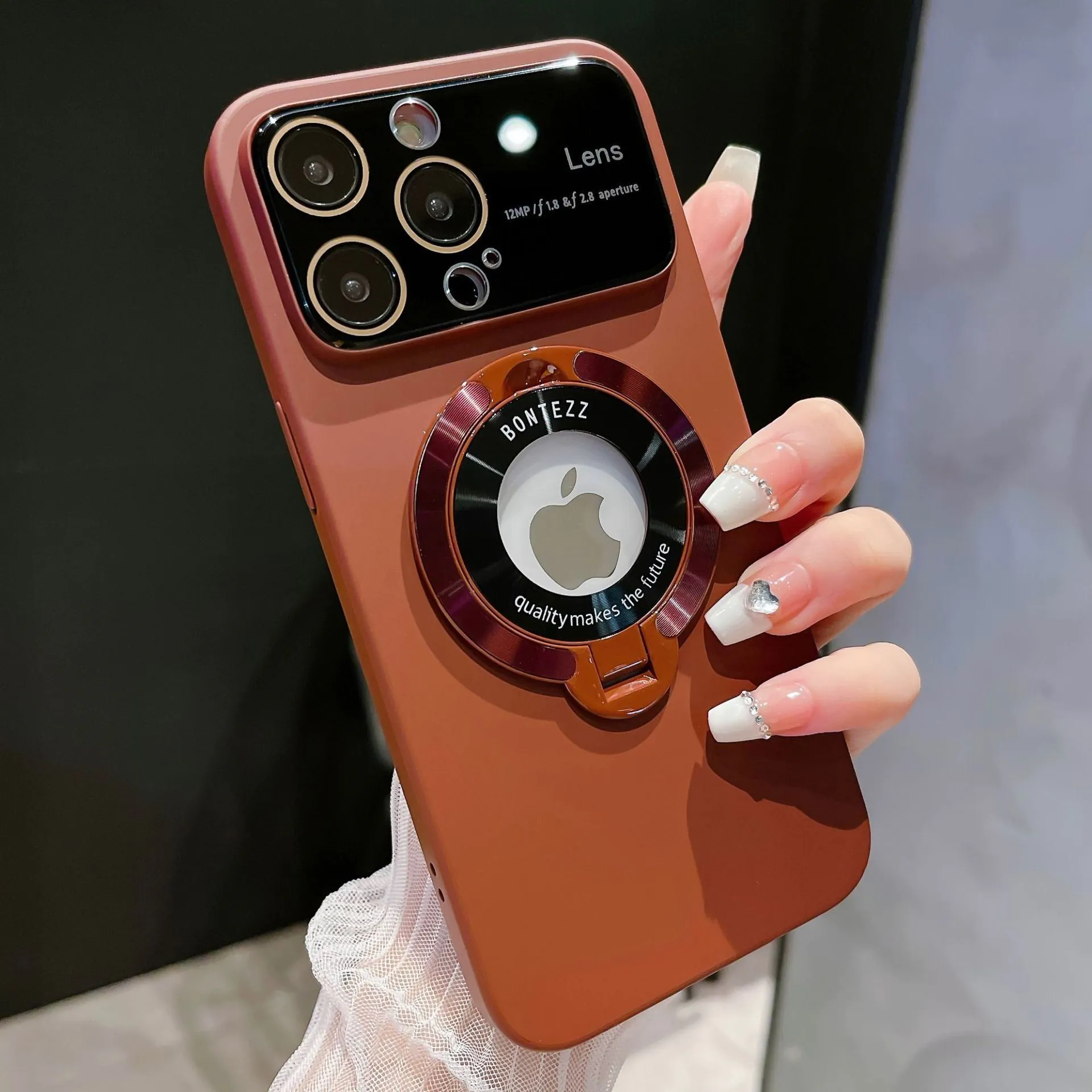 image-iPhone 14 Magnetic Bracket Case - Maroon Anti-Fingerprint