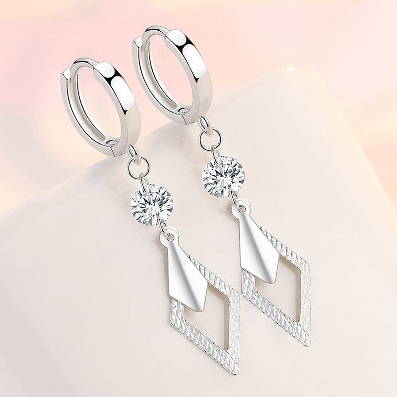 image-Geometric Crystal Earrings - White Gold Plated