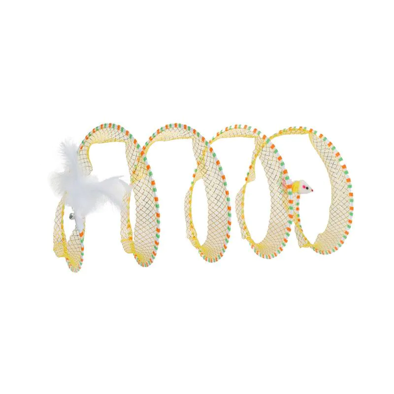 image-S-Shaped Foldable Cat Tunnel Toy - Mouse Feather