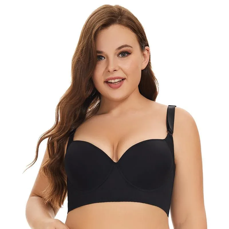 image-Sexy Push-Up Bra, Large Size Anti-Sagging Underwire Deep V