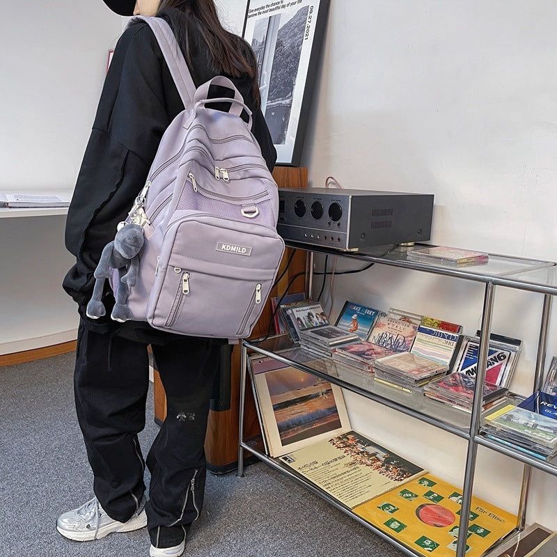 image-Khaki Nylon Backpack 36-55L Unisex School Bag
